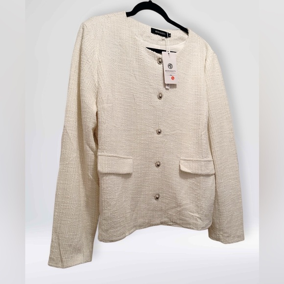 NWT Women’s White Long Sleeved Open Front 5 Button Jacket White Size XL - Picture 2 of 6